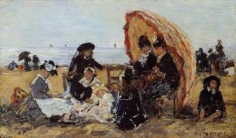 Trouville, sulla spiaggia riparata da un parasole