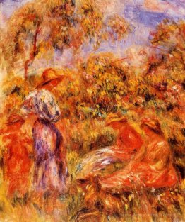 Tre donne e bambini in un paesaggio