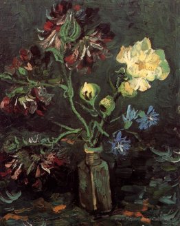 Vaso con Myosotis e peonie