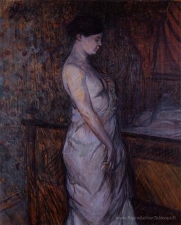 Donna in un Chemise in piedi da un letto (Madame Poupoule)
