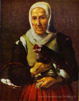 Anziana con una gallina