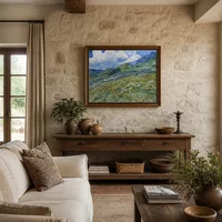 Campo di grano con le montagne sullo sfondo — Villa italiana