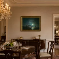 Il golfo di Napoli di notte illuminata dalla luna. Vesuvio — Sala da pranzo del castello