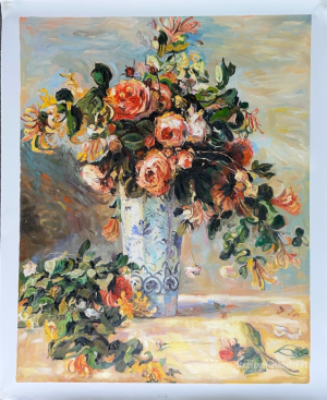 Rose e gelsomino in un vaso di Delft