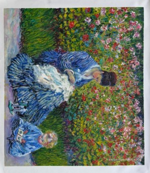 Camille Monet e un bambino nel giardino dell'artista a Argenteui